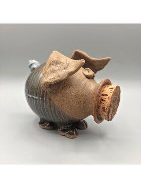 Handcrafted Stoneware Piggy Bank With Cork Stopper Quirky Hand Built